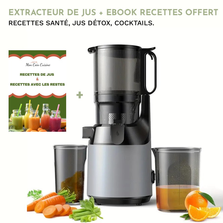 Extracteur de Jus de fruits et légumes, Silencieux & Puissant sans BPA – Jus Frais Maison, Vitamines Préservées & Nettoyage Facile