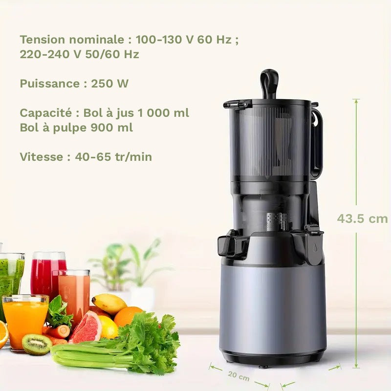 Extracteur de Jus de fruits et légumes, Silencieux & Puissant sans BPA – Jus Frais Maison, Vitamines Préservées & Nettoyage Facile