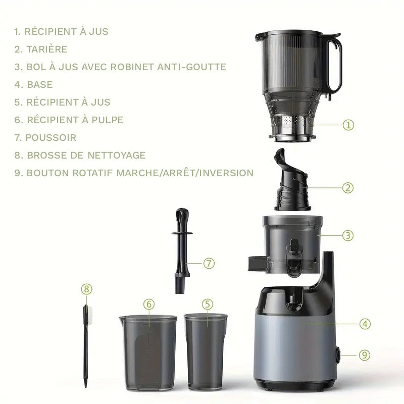 Extracteur de Jus de fruits et légumes, Silencieux & Puissant sans BPA – Jus Frais Maison, Vitamines Préservées & Nettoyage Facile