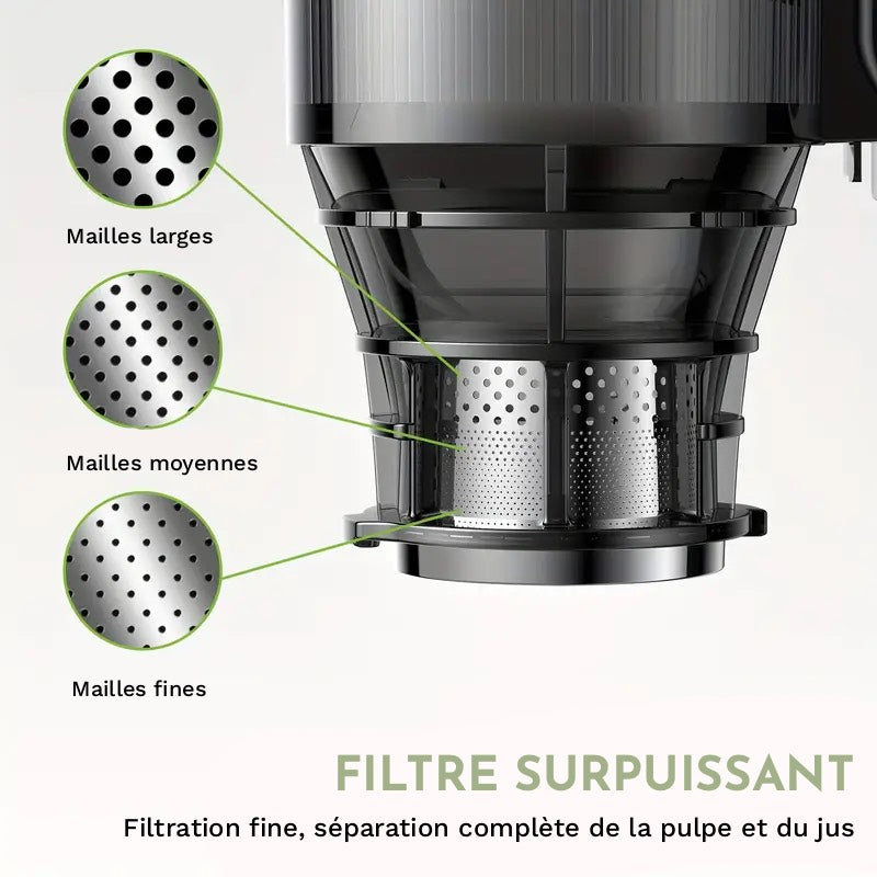 Extracteur de Jus de fruits et légumes, Silencieux & Puissant sans BPA – Jus Frais Maison, Vitamines Préservées & Nettoyage Facile