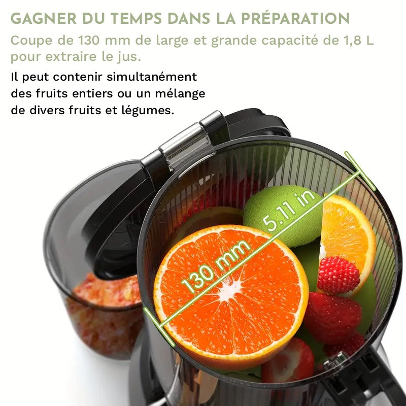 Extracteur de Jus de fruits et légumes, Silencieux & Puissant sans BPA – Jus Frais Maison, Vitamines Préservées & Nettoyage Facile